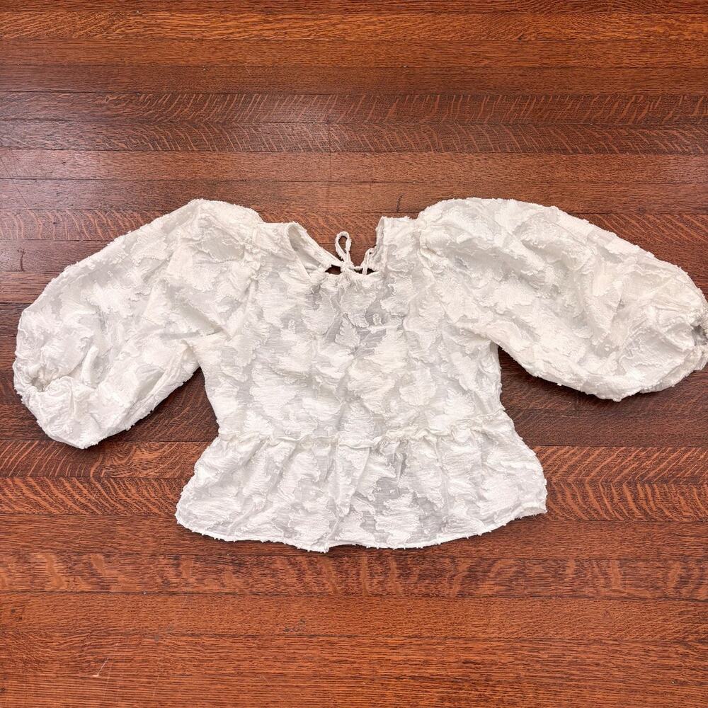 Free People Callie White Puff Sleeve Open Back Blouse